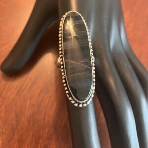Elegant Black Gem Stone Ring, size 9